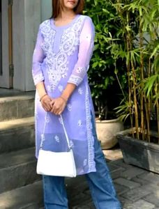 Embroidered Lavender Kurta Set
