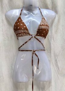 1141. Brown Paisley Print Bikini top