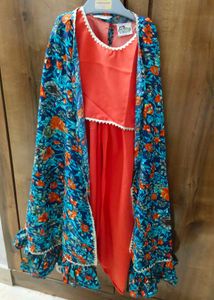 Coral Top &amp; Pants with Floral Cardigan