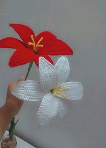 Combo Of 2 Handmade Crochet Lily .Red And White