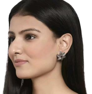 Silver - Pink Floral  Studs