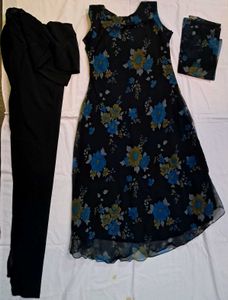 Floral Printed Dark Blue Churidar Set