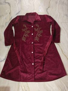 Maroon Velvet Embroidered Dress