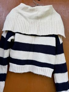 Korean Blue And Beige Sweater
