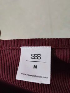 Burgundy Long Sleeve Crop Top