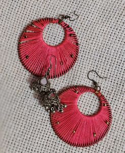 Pink Thread  Or Silver Colour Earrings 2 Pair