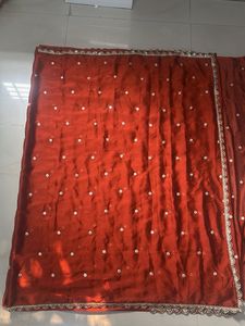 Elegant Red Saree with golden blouse