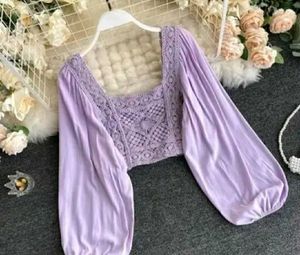 Crochet Top with Balloon Sleeves