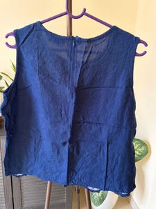 Navy Blue Embroidered Sleeveless Top