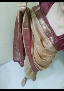 Elegant Beige &amp; Maroon Saree