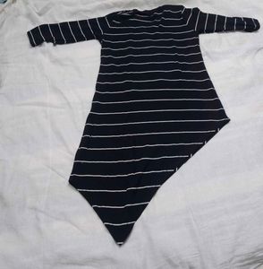 Striped Graphic Print Asymmetrical Tunic Top