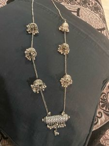 Silver Antique Jhumka Necklace