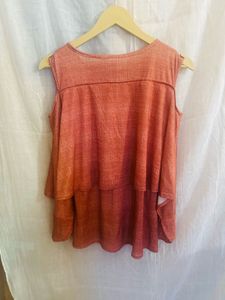 Chic Rust Orange Layered Cold Shoulder Top – Size