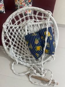 White Swing+blue Cushion+rope+S Hook
