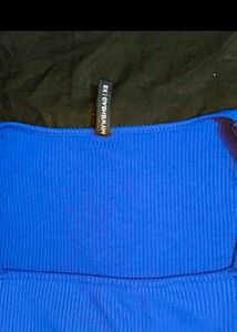 Blue Square Neck Long Sleeve Crop Top