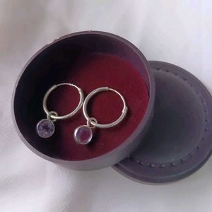Pure Silver Amethyst Hoop