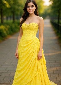Stunning Yellow Strapless Gown