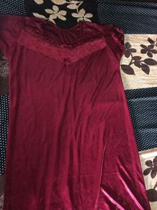Maroon Nighty with Lace Detail