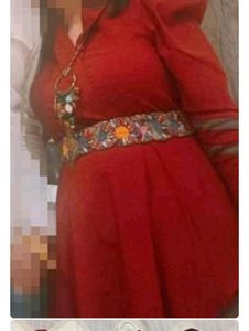 Maroon Dress In Slant Way