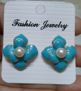 Blue Studs with Pearl