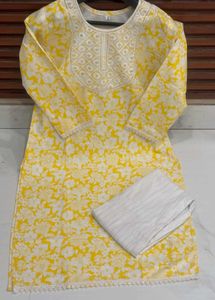 Yellow Floral Embroidered Kurti