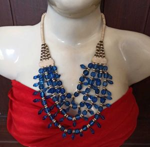 Layered Blue Beaded Necklace
