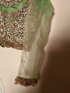 💚lime green satin heavy hand work blouse