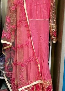 Pink Anarkali Kurta & Embroidered Net Bupatta