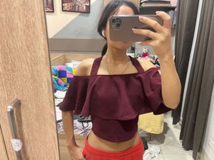 Burgundy Ruffle Crop Top