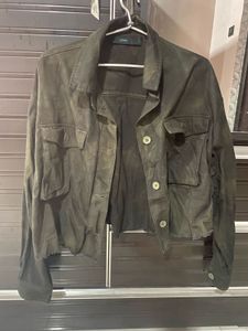 Olive Green Cropped Jacket