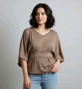 Chic Brown V-Neck Top For Women