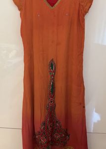 Orange Embellished Salwar Kameez with Vest