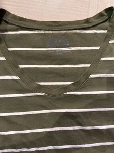 Olive Green Tshirt With White Stripes