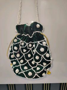 Green Beaded Potli Pouch