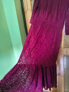 Burgundy Lace Bodycon Midi Dress