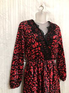 Red Printed Velvet Mini Dress