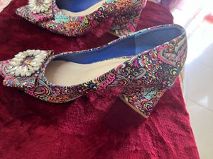 Patterned Heels with Rhinestone Detail