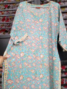 Pure Cotton Floral Straight Kurta 💙💙