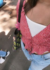 Red Floral Tie-Front Top