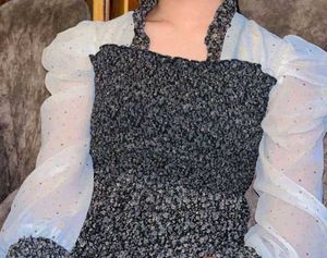 Polka Dot Sleeve Midii Stretchable