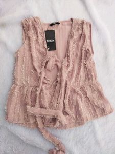Pink Tie-Neck Peplum Top