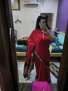 Blood Red Saree With Mehendi Design