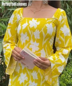 Floral Print Yellow Kurta