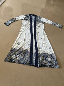 Shrug Free Size White With Blue Printed Work