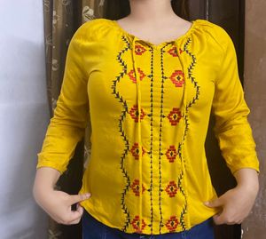 Yellow Embroidered Top