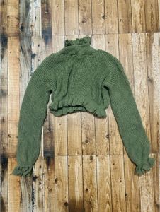 Olive Green Ruffle Knit Sweater