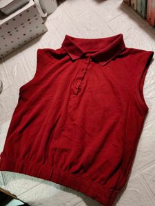 ❤️B1G1❤️ Red Sleeveless Polo Top