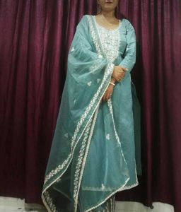 LIBAS Blue Yoke Design Suit Dupatta Pant Set