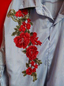 Blue Striped Shirt With Flowers