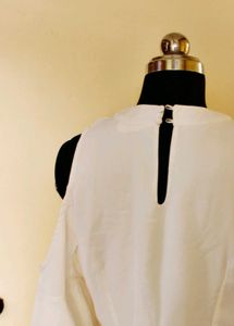 White Cold Shoulder Ruffle Dress